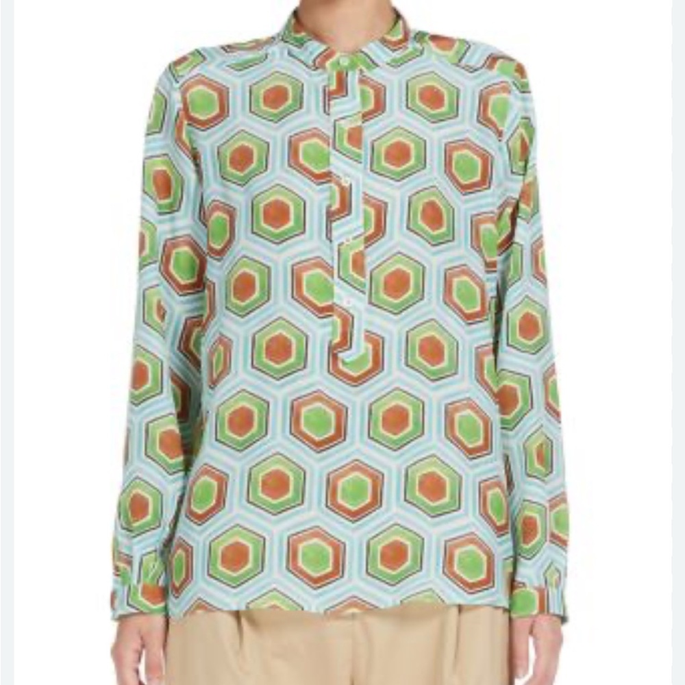 Marella NWOT Meringa Geo Print Silk Blouse Size US 10